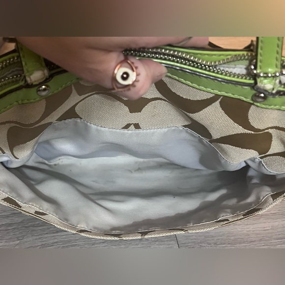 Coach Signature Khaki Lime Stripe Tote Bag - Picture 14 of 16
